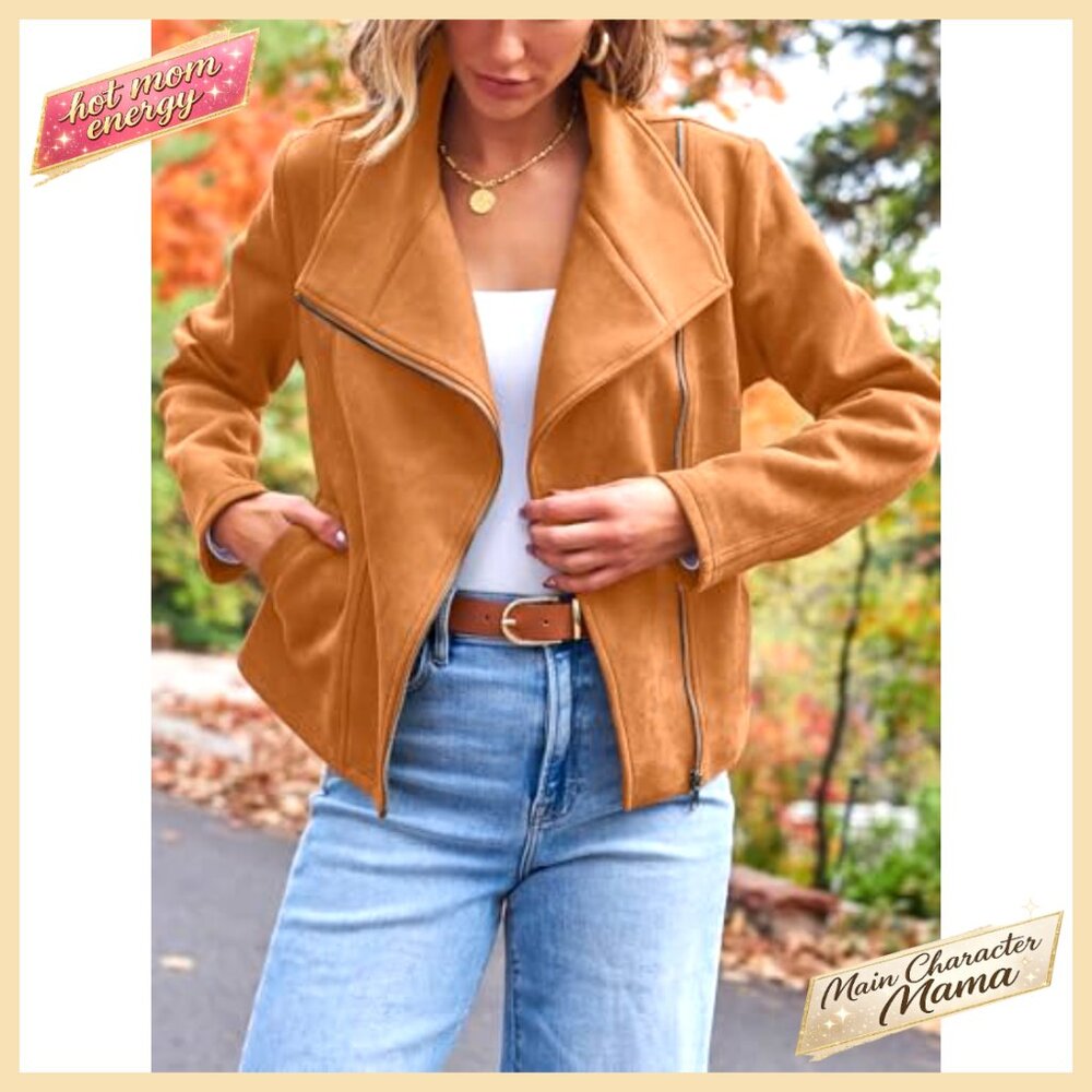 Cropped Faux Suede Leather Jacket, Open Front Cardigan Style Coat - Picture 3 of 6